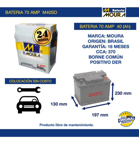 Bateria Moura 70 Amp Suzuki Maruti Garantía 24 Meses