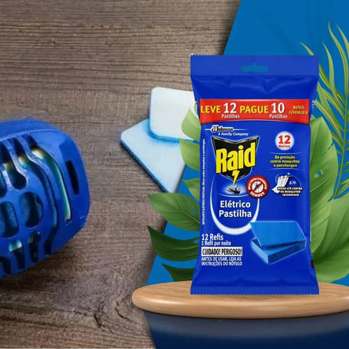 2 Unid. Refil Repelente Tomada Raid Pastilha 12 Un Original