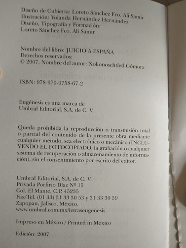 Juicio A España Libro Xokonoschtletl Gomora O (Usado)
