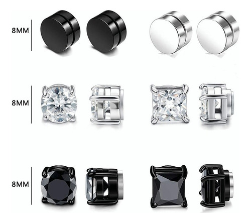 6 Pares Aretes Hombre Piercing Falso Mujer Imán Circón