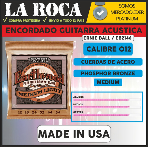 Imagen 3 de 10 de Encordado Guitarra Acustica .012 Ernie Ball Phosphor Bronze