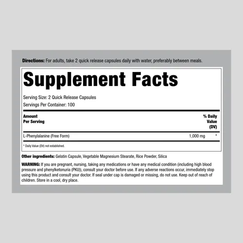 Piping Rock L Fenilalanina 1000mg Anti Depresión 200capsulas