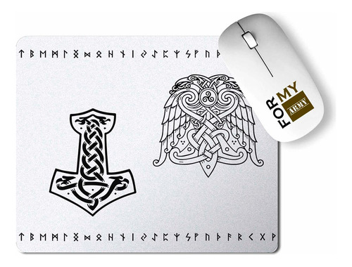 Mouse Pad Mjolnir Corvos De Odin Símbolos Mitologia Nórdica