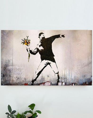 Cuadro Banksy Ramo De Flores 70 X 40 Cm Gratis Canvas