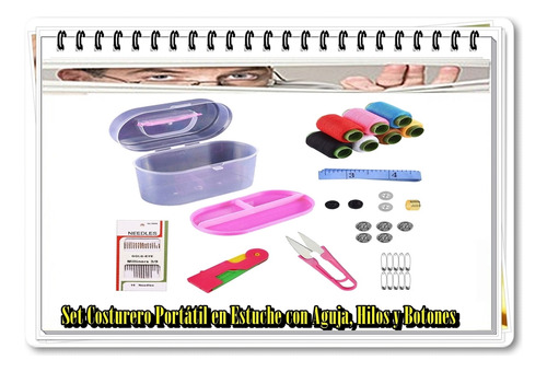 Set Costurero Portátil En Estuche C/aguja, Hilos Y Botones