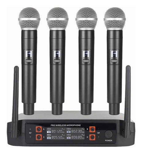 Microfones Portátil Sem Fio De 4 Canais, Uhf Frequência Fixa