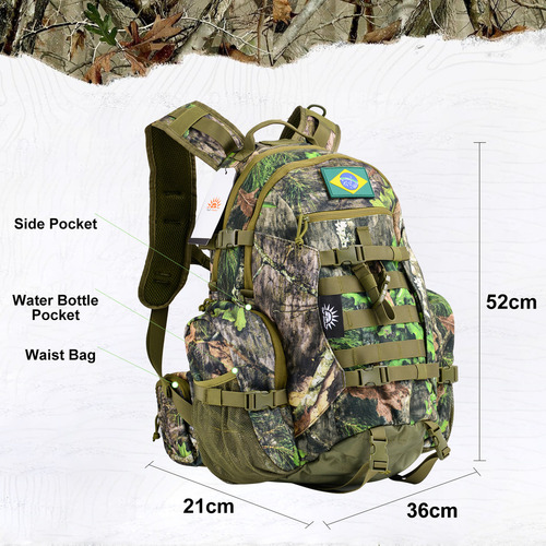 Mochila Tática De Caça Impermeável Militar Reforçada Cargueira Com Capa De Chuva Para Cor Camuflagem Verde