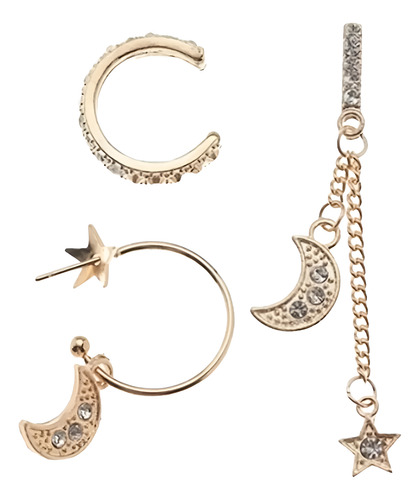 Conjunto Set 3 Piezas Aretes Pendientes Luna Estrella