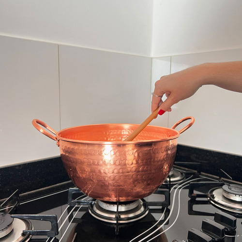 Tacho De Cobre Puro 3 Litros Com Tampa De Vidro Alças Cobre