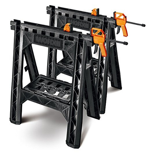 Worx Sujeción Sawhorse Par Con La Barra De Sujeción, Estante