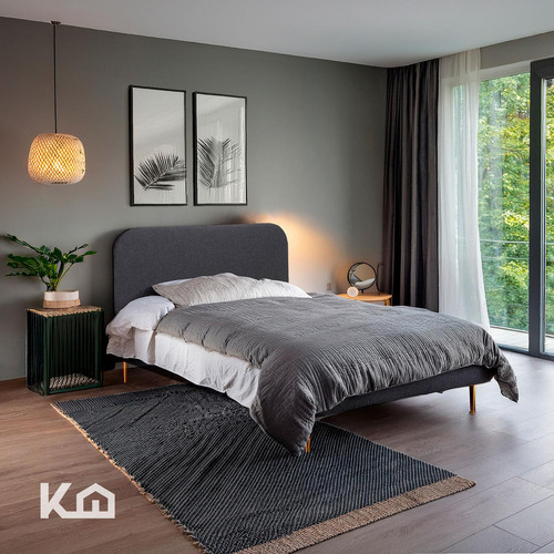 Base De Cama Y Colchón Memory Foam 100x190x20 Cm Con Resortes Pocket Individual Box De Metal Y Madera Cabecera Curva Color Gris Kingshouse