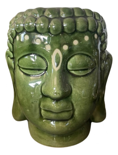 Maceta De Ceramica Con Forma De Cabeza De Buda Color Verde