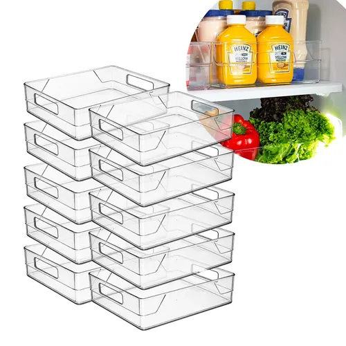 Kit  10 Organizadores Premium Em Acrílico Transparente Para Cozinha Geladeira ​Despensa