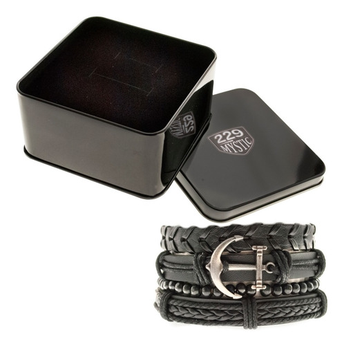 Imagen 4 de 7 de Pulsera Hombre Conjunto 4 En 1 Dije Ancla Bolitas Cuero