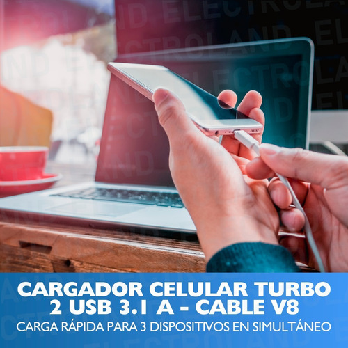Cargador Celular Tablet 3.1a + 2 Salidas Usb Carga Rapida