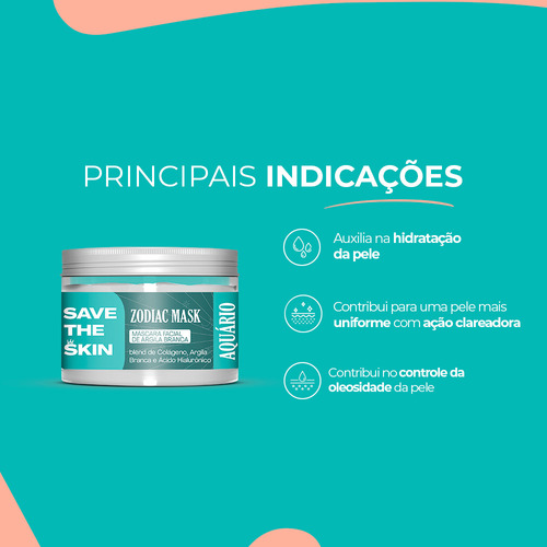 Máscara Facial De Colágeno 120g - Save The Skin Momento de aplicação Dia/Noite Tipo de pele ARGILA BRANCA