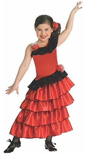 Disfraz De Flamenca Española Para Niña, L, Rojo Y Negro