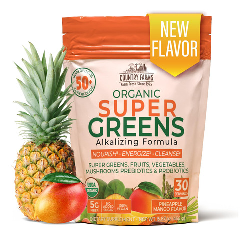 Country Farms Super Greens Sabor Pina Y Mango, 50 Super Alim