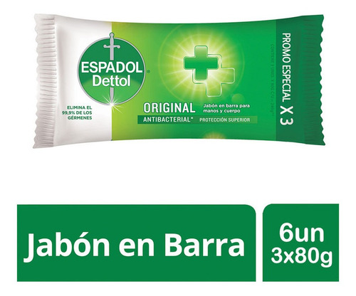 Espadol - Jabon Original Antibacterial Pack 6un 3 X 80 Grs