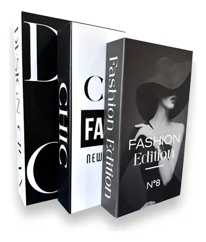 Kit 3 Livros Porta Objetos Enfeite Caixa Organizadora Sala - Cor Preto Design Clean