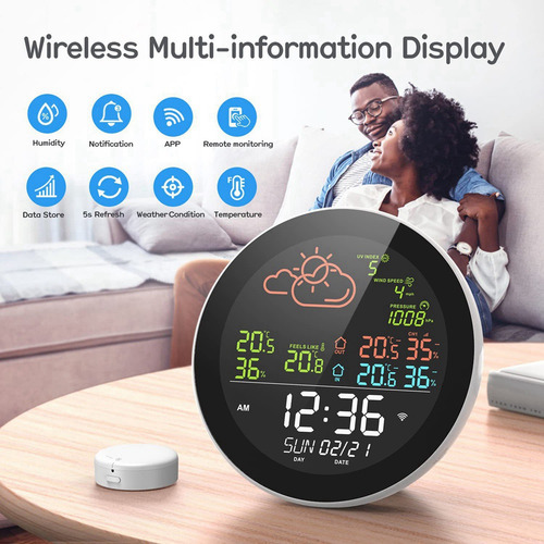 Reloj De Mesa V2tuya Wifi Con Estación Meteorológica Para Ex