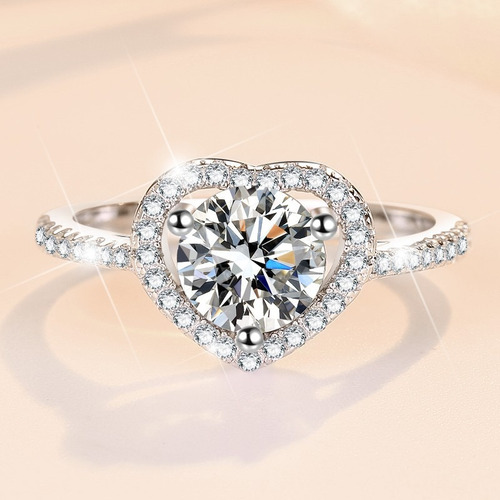 Anillo Compromiso Promesa Boda Corazón Plata Moissanita 1ct