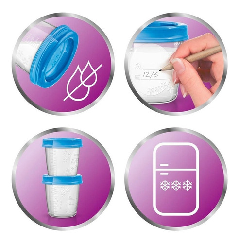 Imagen 9 de 9 de Set Vasos Almacenamiento Leche Materna Reutilizables Avent