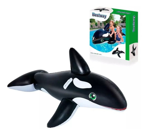 Inflable Ballena Orca Gigante Bestway Playa Pileta 41009 Color Negro con Blanco