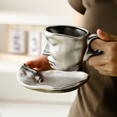 Taza De Café Con Platillo, Taza Con Forma De Rostro Humano,
