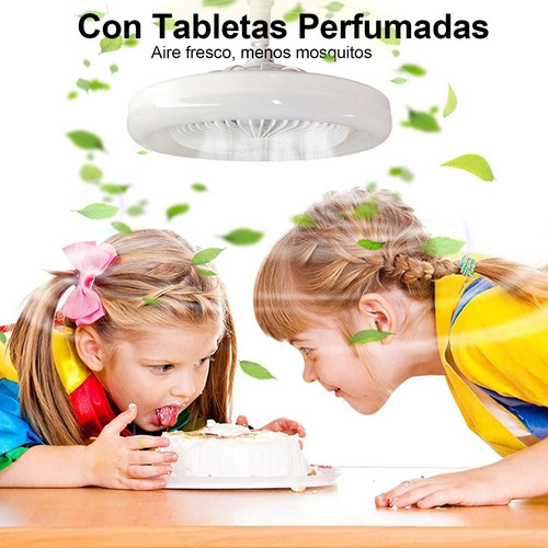 Ventilador De Techo Lámpara Led Rotativo Moderno Control E27 26 Cm 50hz Blanco Blanco Plástico 5