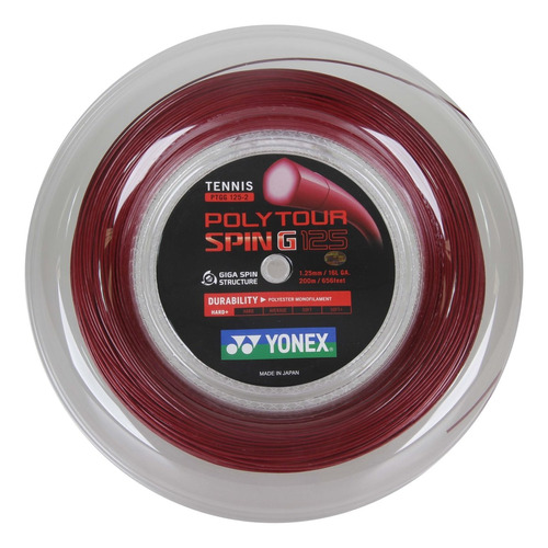 Corda Yonex Polytour Spin G Vermelha - Rolo Com 200 Metros Cor Vermelho-escuro