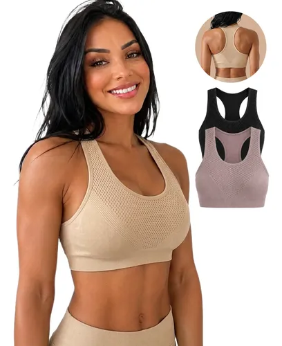 Kit 2 Top Sutiã Com Bojo Alça Nadador Fitness Reforçado