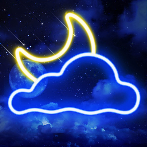 Letrero Neon Nube Luna Luz Regulabl Para Decoracion Pared