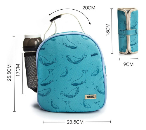 Lunchera Térmica Impermeable Con Estuche Ballenitas