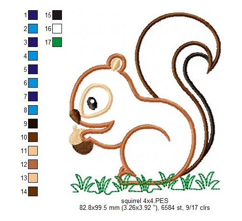 Matriz Para Bordados Maquina Animal Bosque Ardilla Niño 1085