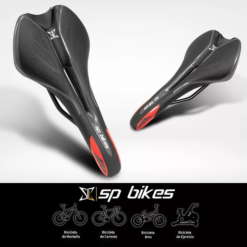 Asiento Negro/rojo Vzr Para Bicicleta Ruta / Montaña