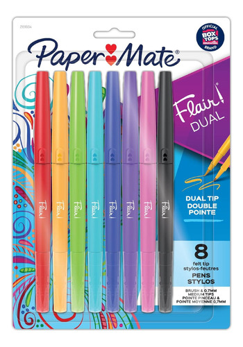 Marcador Paper Mate Flair Duo Fino Y Brush X 8 Colores