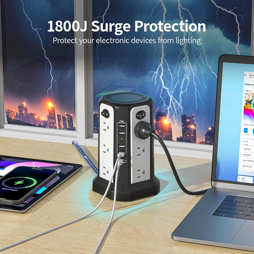 Regleta De Alimentación Con Usb C Y 4 Puertos Usb A, 12 Toma