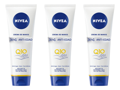 Pack Crema Para Manos Nivea 3 En 1 Antiedad Q10 100 Ml