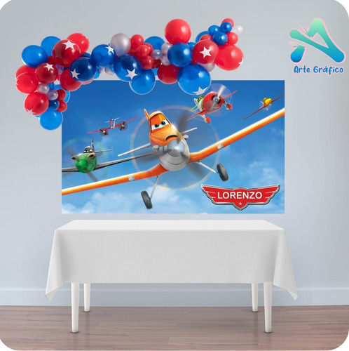 Banner Fondo Candy Bar Cumpleaños Aviones 100x50