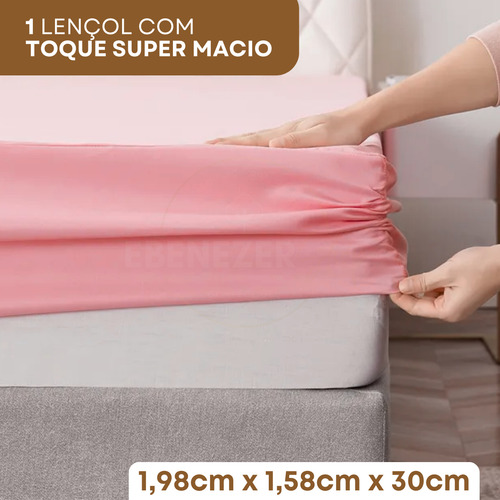 Jogo De Cama Queen C/ Elástico 3 Peças 400 Fios Fronha Ponto Palito Toque Suave Macio Premium Cor Rose