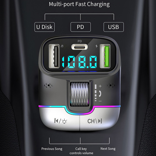 Transmisor Bluetooth 5.3 Fm, Adaptador De Coche, Carga Inalá