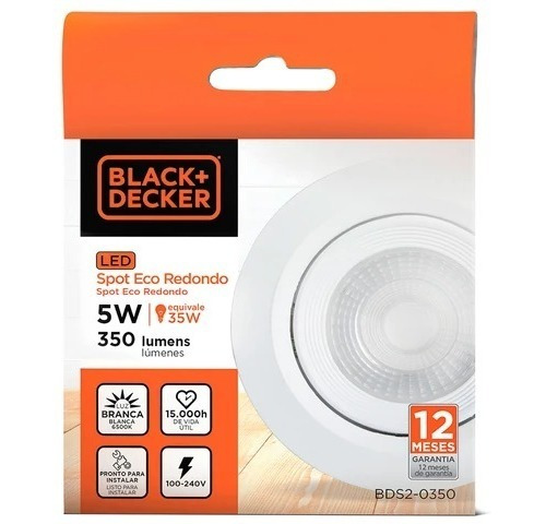 Spot Eco Led Black+decker Redondo Dimerizable 5w Luz Fria Bc