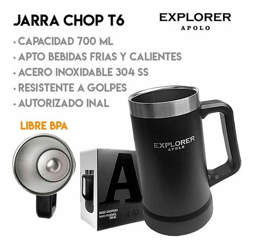 Imagen 2 de 10 de Vaso Jarra Térmico Explorer Chop 700 Ml Cerveza Fernet