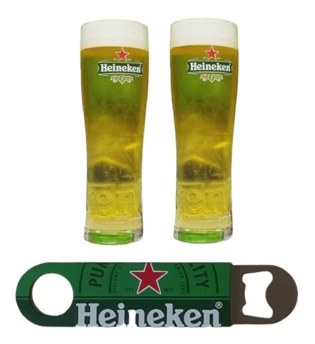 2 Vasos De Cerveza Heineken Original 250 Ml + Destapador 