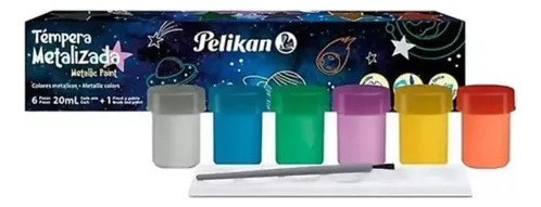 Pack Tempera 6 Colores Metalizados Pelikan + Pincel + Paleta