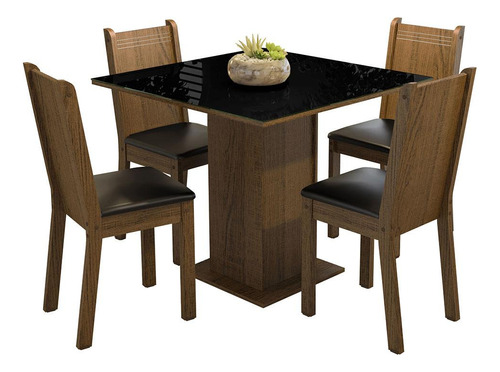 Sala De Jantar Mesa Tampo De Vidro 4 Cadeiras Perla Madesa Cor Rustic/Preto XMMDJA0401647