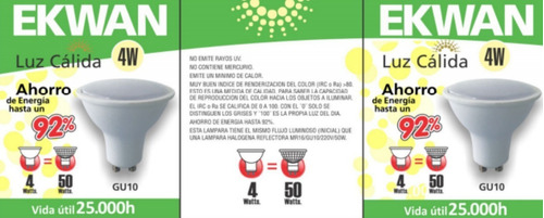 Imagen 2 de 2 de Lampara Dicroica Led 4w=50w Gu10 Calida 370 Lumenes 2700k