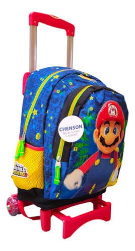 Mochila Primaria Chenson Con Carro Super Mario Color Azul Azul Estampado