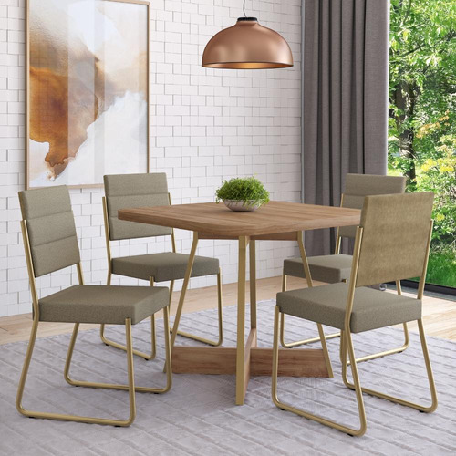 Conjunto Sala De Jantar 4 Cadeiras Charlotte Carraro Dourado